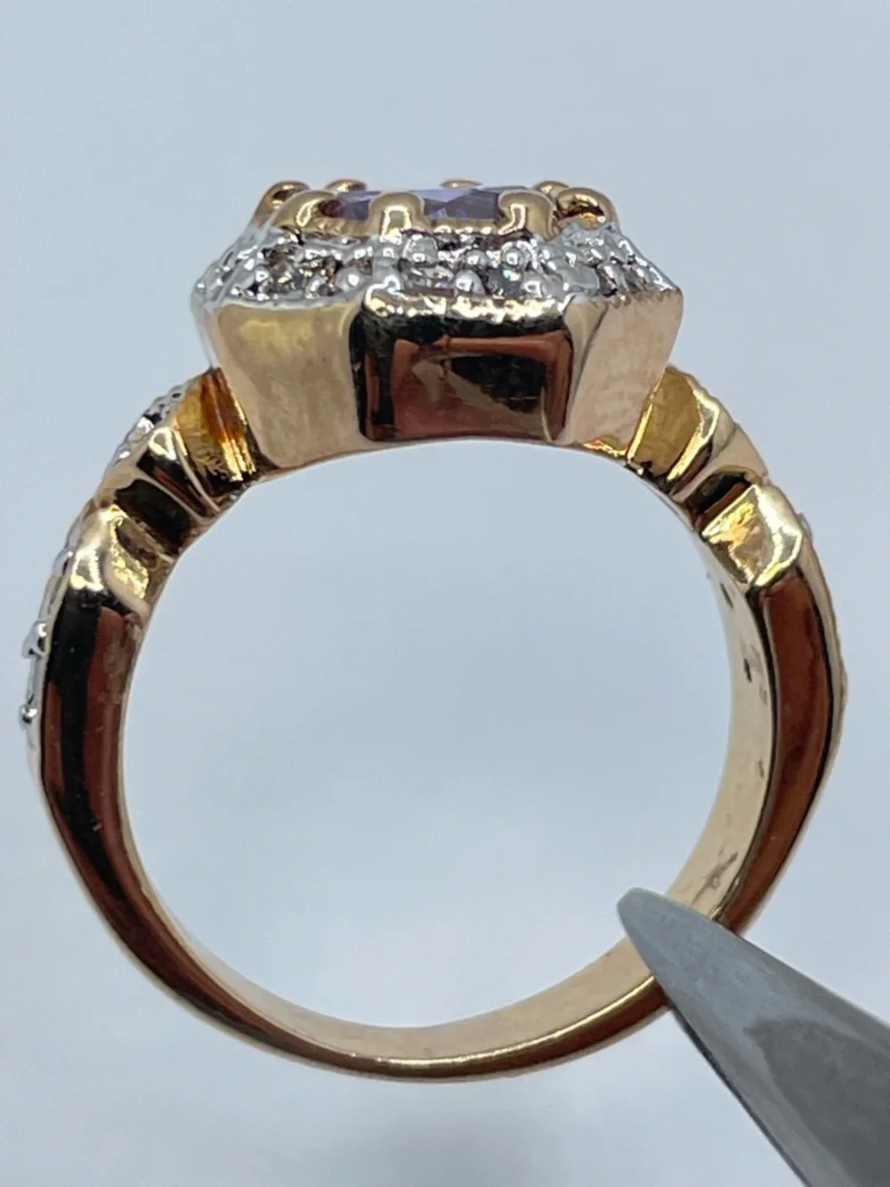 Swarovski Amethyst Purple Crystal Elements Halo Ring Gold Sz 7 Art Deco